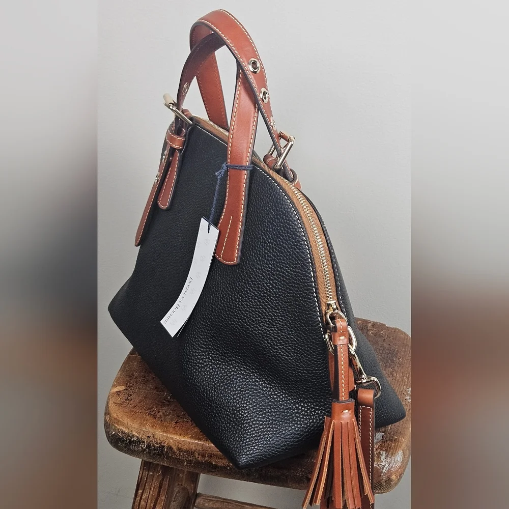 NWT Dooney & Bourke Small Audrey Pebble Grain‎ Leather Satchel: Black & Tan
